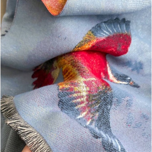 Luxe Parrot Bird Print Long Shawl Scarf Wrap Holiday Winter Present - Picture 2 of 5